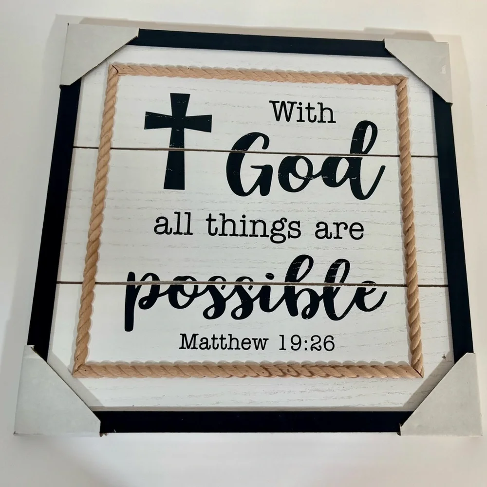 With God All Things Are Possible Wall Sign – Matthew 19:26 – 13.5” Square